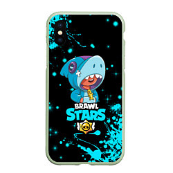 Чехол iPhone XS Max матовый BRAWL STARS LEON SHARK, цвет: 3D-салатовый