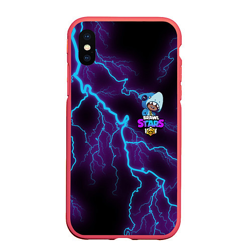 Чехол iPhone XS Max матовый Brawl Stars LEON SHARK / 3D-Красный – фото 1