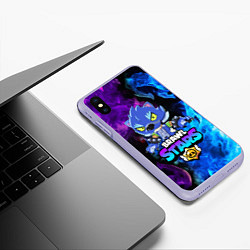 Чехол iPhone XS Max матовый BRAWL STARS LEON, цвет: 3D-светло-сиреневый — фото 2