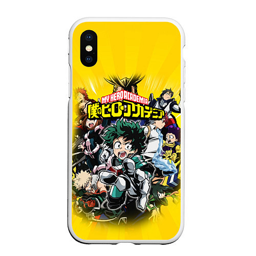 Чехол iPhone XS Max матовый MY HERO ACADEMIA группа героев / 3D-Белый – фото 1