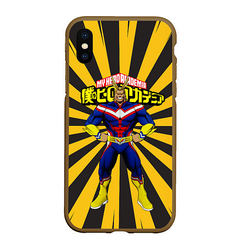 Чехол iPhone XS Max матовый MY HERO ACADEMIA желтые полосы / 3D-Коричневый – фото 1