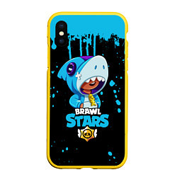 Чехол iPhone XS Max матовый Brawl Stars Leon Shark, цвет: 3D-желтый