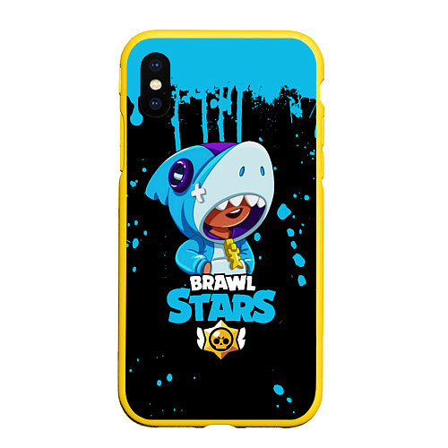 Чехол iPhone XS Max матовый Brawl Stars Leon Shark / 3D-Желтый – фото 1