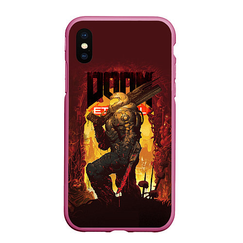 Чехол iPhone XS Max матовый Doom Eternal / 3D-Малиновый – фото 1