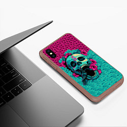 Чехол iPhone XS Max матовый Неоновый череп, цвет: 3D-коричневый — фото 2