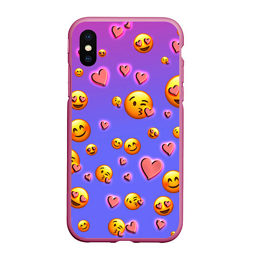 Чехол iPhone XS Max матовый Очень много эмодзи / 3D-Малиновый – фото 1