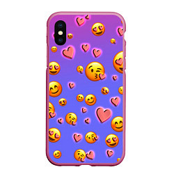 Чехол iPhone XS Max матовый Очень много эмодзи, цвет: 3D-малиновый