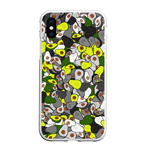 Чехол iPhone XS Max матовый Камуфляж с авокадо / 3D-Белый – фото 1