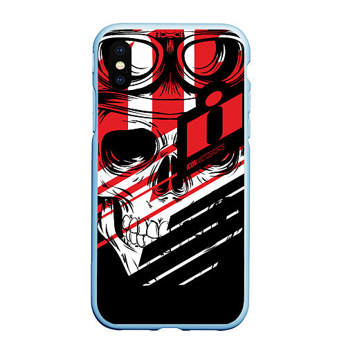 Чехол iPhone XS Max матовый Череп Icon красный / 3D-Голубой – фото 1