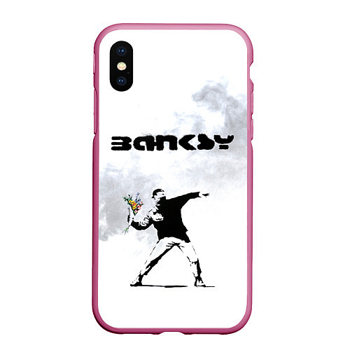 Чехол iPhone XS Max матовый Banksy / 3D-Малиновый – фото 1