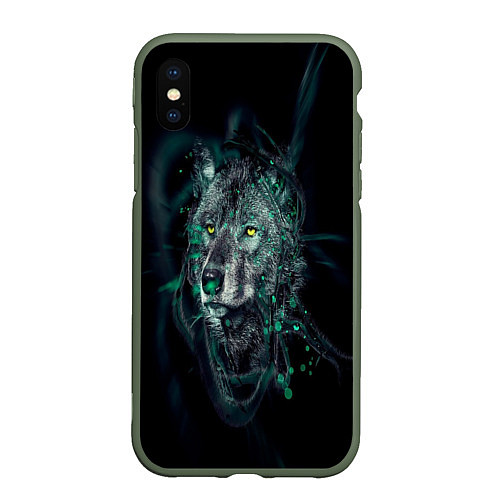 Чехол iPhone XS Max матовый ВОЛК / 3D-Темно-зеленый – фото 1