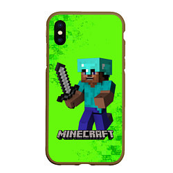 Чехол iPhone XS Max матовый MINECRAFT, цвет: 3D-коричневый