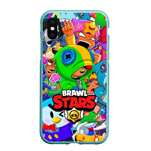 Чехол iPhone XS Max матовый BRAWL STARS LEON / 3D-Мятный – фото 1