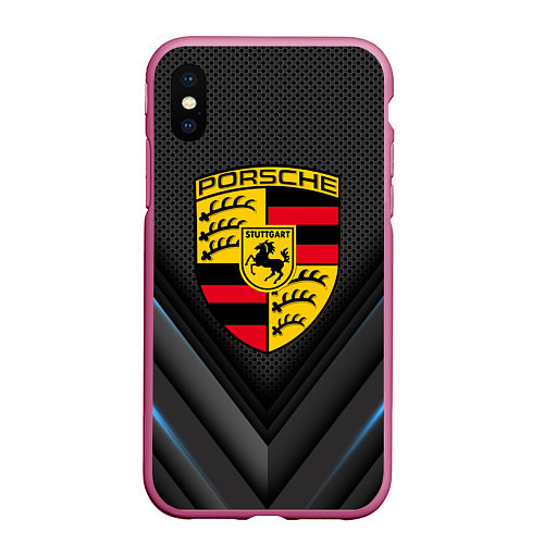 Чехол iPhone XS Max матовый PORSCHE / 3D-Малиновый – фото 1