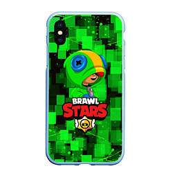 Чехол iPhone XS Max матовый BRAWL STARS LEON, цвет: 3D-голубой