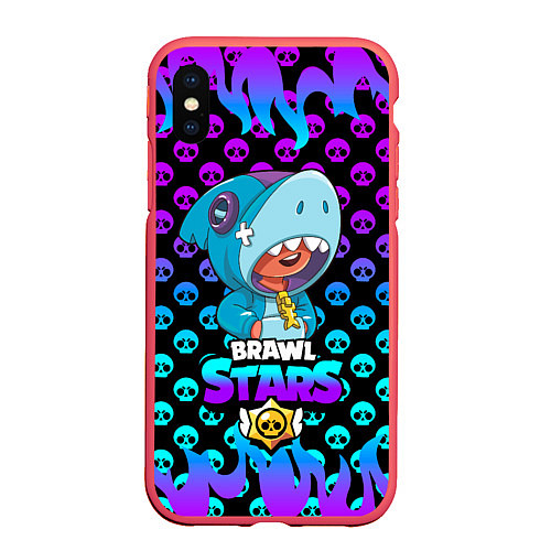 Чехол iPhone XS Max матовый Brawl stars leon shark / 3D-Красный – фото 1