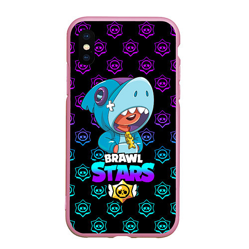Чехол iPhone XS Max матовый Brawl stars leon shark / 3D-Розовый – фото 1