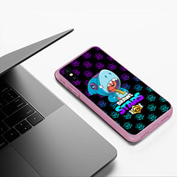 Чехол iPhone XS Max матовый Brawl stars leon shark, цвет: 3D-розовый — фото 2