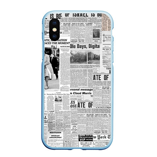 Чехол iPhone XS Max матовый Газета Newspaper / 3D-Голубой – фото 1