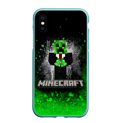 Чехол iPhone XS Max матовый MINECRAFT / 3D-Мятный – фото 1