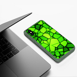 Чехол iPhone XS Max матовый Зеленая мозаика, цвет: 3D-темно-зеленый — фото 2