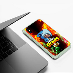 Чехол iPhone XS Max матовый BRAWL STARS LEON SHARK, цвет: 3D-салатовый — фото 2