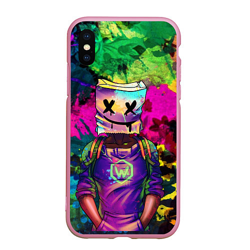 Чехол iPhone XS Max матовый Marshmello / 3D-Розовый – фото 1