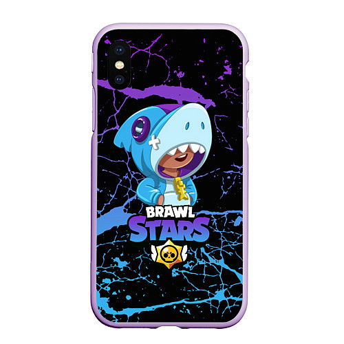 Чехол iPhone XS Max матовый Brawl Stars Leon Shark / 3D-Сиреневый – фото 1