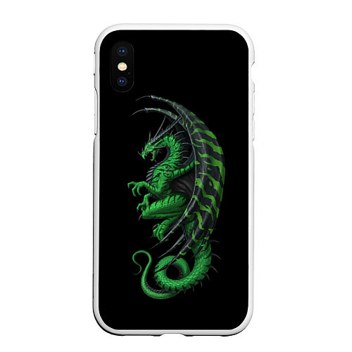 Чехол iPhone XS Max матовый Green Dragon / 3D-Белый – фото 1