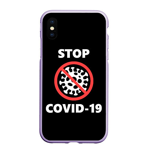 Чехол iPhone XS Max матовый STOP COVID-19 / 3D-Светло-сиреневый – фото 1