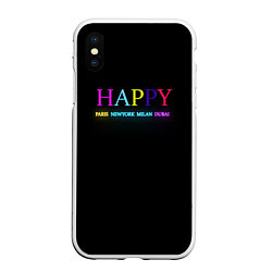 Чехол iPhone XS Max матовый HAPPY, цвет: 3D-белый