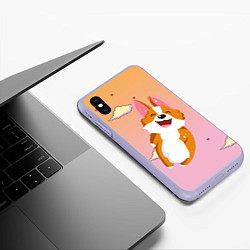 Чехол iPhone XS Max матовый Милый корги, цвет: 3D-светло-сиреневый — фото 2