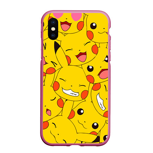 Чехол iPhone XS Max матовый Pikachu / 3D-Малиновый – фото 1