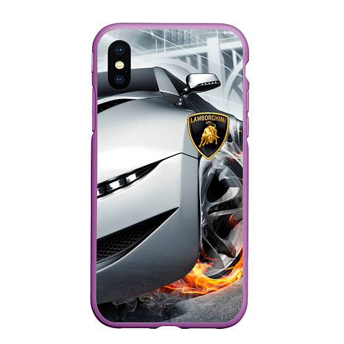 Чехол iPhone XS Max матовый Lamborghini / 3D-Фиолетовый – фото 1