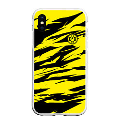 Чехол iPhone XS Max матовый FC Borussia, цвет: 3D-белый