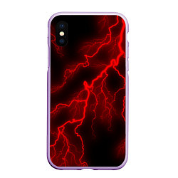 Чехол iPhone XS Max матовый МОЛНИЯ RED NEON, цвет: 3D-сиреневый