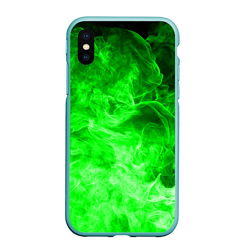 Чехол iPhone XS Max матовый ОГОНЬ GREEN NEON / 3D-Мятный – фото 1