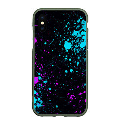 Чехол iPhone XS Max матовый БРЫЗГИ КРАСКИ NEON, цвет: 3D-темно-зеленый