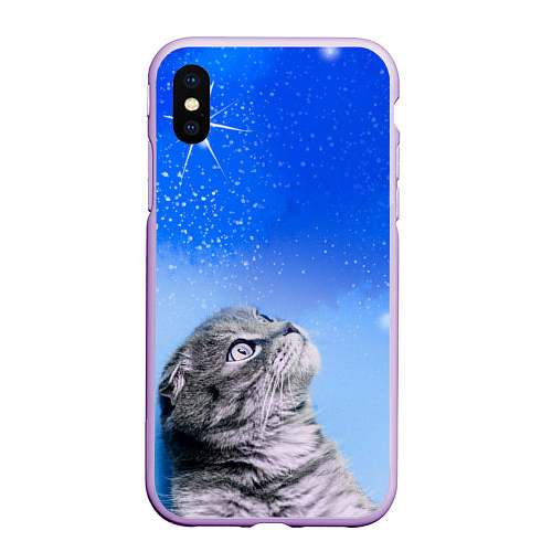 Чехол iPhone XS Max матовый Кот и космос / 3D-Сиреневый – фото 1