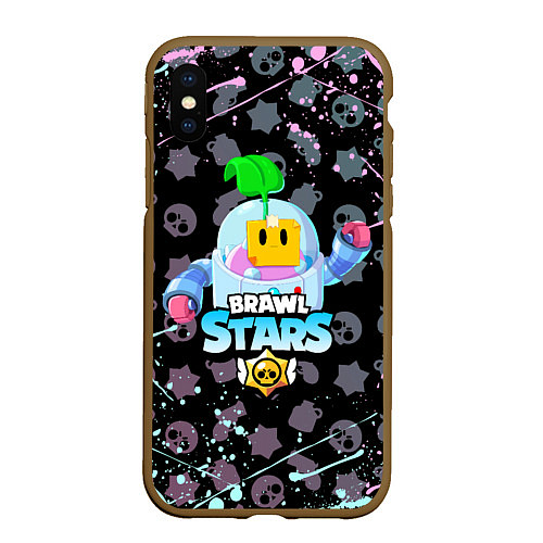 Чехол iPhone XS Max матовый BRAWL STARS SPROUT / 3D-Коричневый – фото 1