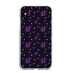 Чехол iPhone XS Max матовый Фиолетовые розы на темном фоне