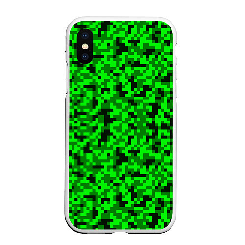 Чехол iPhone XS Max матовый КАМУФЛЯЖ GREEN / 3D-Белый – фото 1