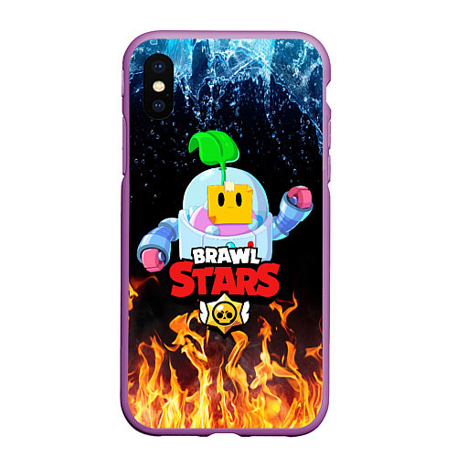 Чехол iPhone XS Max матовый BRAWL STARS SPROUT / 3D-Фиолетовый – фото 1