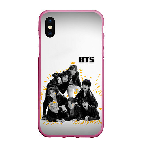 Чехол iPhone XS Max матовый BTS / 3D-Малиновый – фото 1