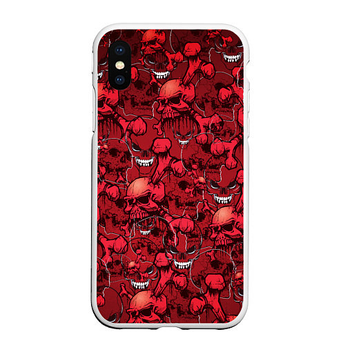 Чехол iPhone XS Max матовый Красный череп / 3D-Белый – фото 1