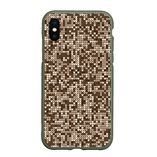 Чехол iPhone XS Max матовый ВЯЗАНЫЙ КАМУФЛЯЖ / 3D-Темно-зеленый – фото 1