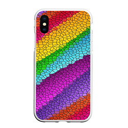 Чехол iPhone XS Max матовый Яркая мозаика радуга диагональ