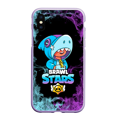 Чехол iPhone XS Max матовый Brawl Stars Leon Shark / 3D-Светло-сиреневый – фото 1