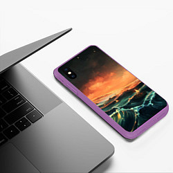 Чехол iPhone XS Max матовый Фэнтези море корабли закат, цвет: 3D-фиолетовый — фото 2