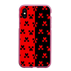 Чехол iPhone XS Max матовый MINECRAFT CREEPER, цвет: 3D-малиновый